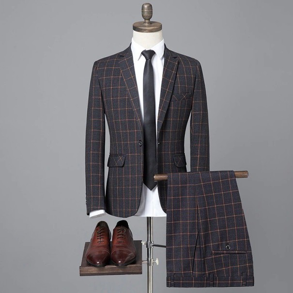 Costume à carreaux pour homme F364 gris foncé M 1