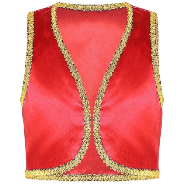 Costume da bambino principe arabo Gilet in denim dorato per ragazzi Gilet aperto con bordi dorati Costume cosplay per feste e Halloween rosso 4