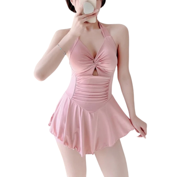 Costume de baie întreg pentru femei cu bretele subțiri, decolteu în V, decupaj pe piept, poliester, spandex, modă de plajă de vară roz XS