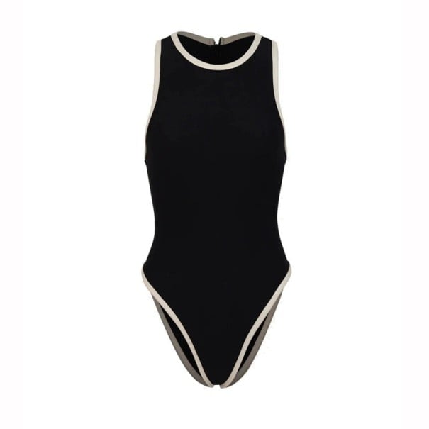 Costume de baie pentru femei, un singur piesă, culoare neagră, uniformă, decolteu în V, bretele late, poliester, spandex, elastic, costume de baie XL