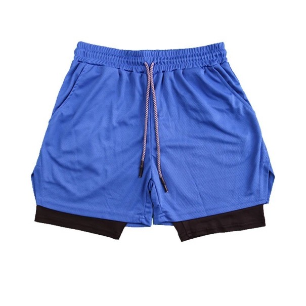 Costume de baie scurte pentru bărbați din poliester, uni, cu două straturi, strat interior negru, cu șnur și buzunare, pentru plajă de vară albastru S