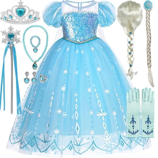 Costume Elsa du royaume de glace avec accessoires Costume pour filles Cosplay Elsa royaume de glace Costume de carnaval Masque d'Halloween Robes pour filles Elsa du royaume de glace V292 2