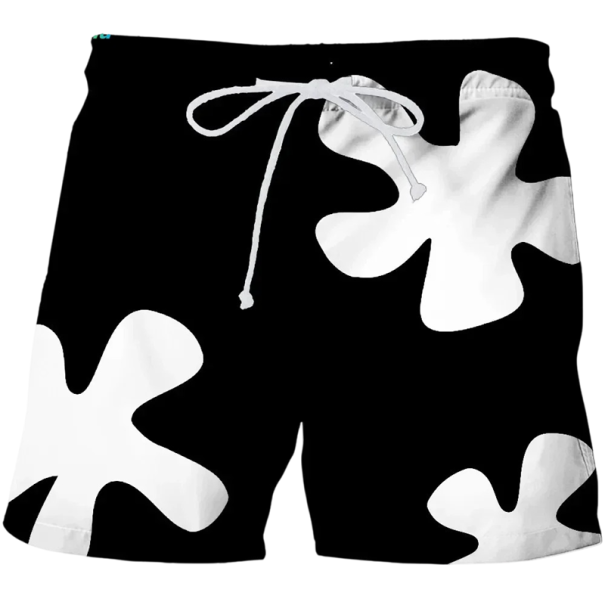 Costumi da bagno corti per ragazzi in poliestere tinta unita con stampa di fiori con lacci per l'estate, ideali per piscina e mare nero 5