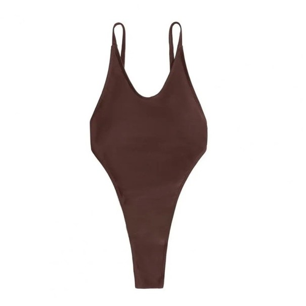 Costumi da bagno interi da donna Spalline sottili Scollatura a O Monocromatico Spandex Poliestere Elastico eleganti costumi da bagno estivi marrone L