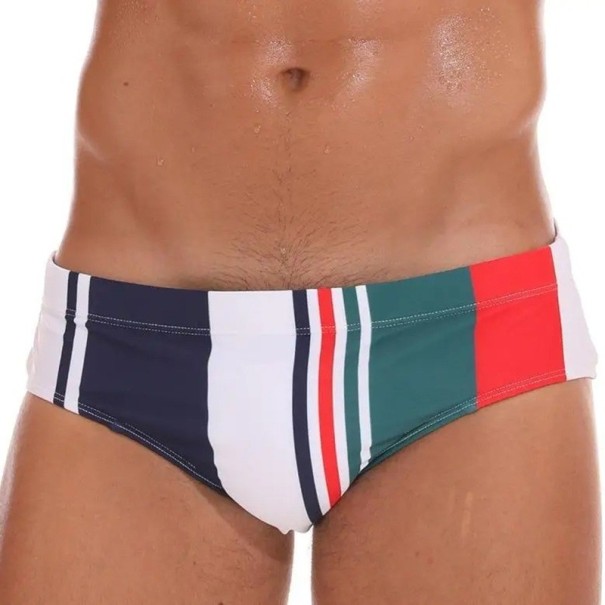 Costumi da bagno slip da uomo con lacci e righe colorate, con imbottitura estraibile, in poliestere e spandex, elasticizzati, costumi sportivi S