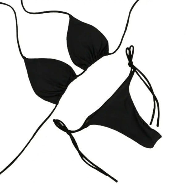 Costumi da bagno triangolari semplici da donna con allacciatura dietro il collo e ai fianchi Taglio minimalista Costumi per l'estate nero S