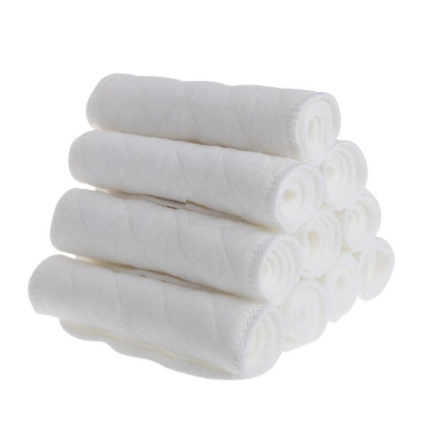 Cotton Insert Nappies 10 pcs Absorbent Cloth Inserts for Nappy Pants Three Layers of Cotton Quilted Fabric Size 32 x 12 cm white