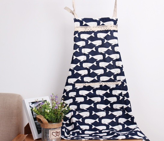 Cotton Kitchen Apron with Whale Print 1