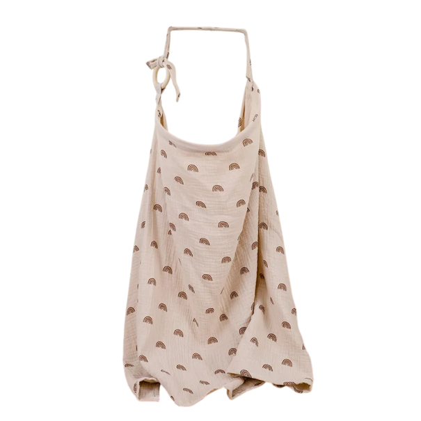 Cotton Muslin Nursing Apron 100 x 60 cm Khaki with Rainbow Print For Comfortable Breastfeeding Baby Clothing Protection and Discretion 1