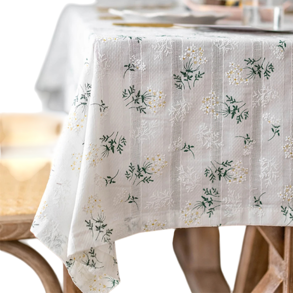 Cotton Tablecloth 110 x 170 cm Rectangular Tablecloth with Floral Pattern Multiple Colour Variants Dining Table Decoration Home Kitchen Equipment white