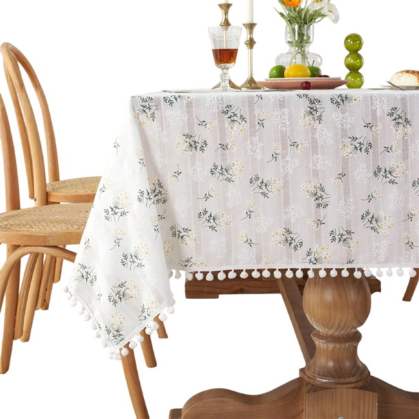 Cotton Tablecloth with Floral Pattern 140 x 300 cm Elegant Decoration for Long Tables Multiple Colour Variants Kitchen and Dining Textile light grey