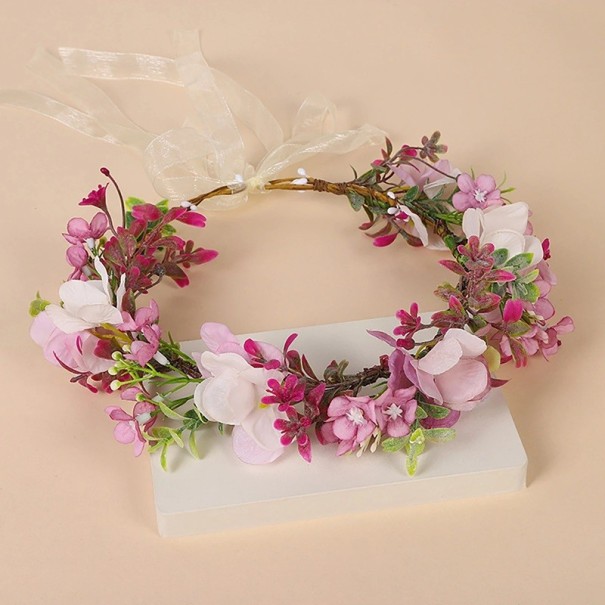 Couronne de fleurs pour les cheveux Fleurs de prairie rose et crème Décoration capillaire romantique avec de petites fleurs et un ruban transparent à nouer 1