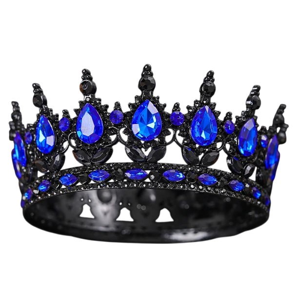 Couronne de mariage noire baroque ronde avec cristaux Diadème de luxe Ornement de tête pour mariées, reines et rois bleu