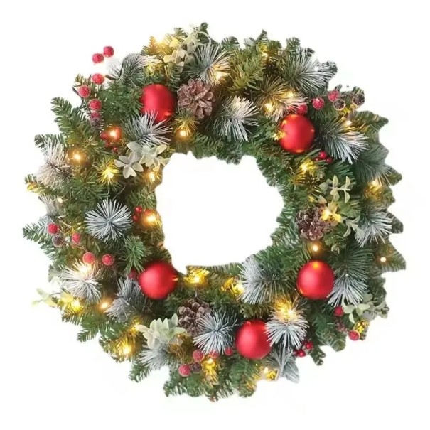 Couronne de Noël 30 cm avec lumières LED intégrées Décoration lumineuse pour portes et murs Aiguilles denses Élégante décoration de Noël 1