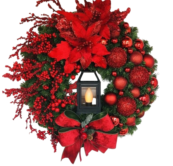 Couronne de Noël rouge 45 cm avec lampe décorative Décoration de Noël lumineuse Élégante décoration suspendue pour une atmosphère hivernale festive 1