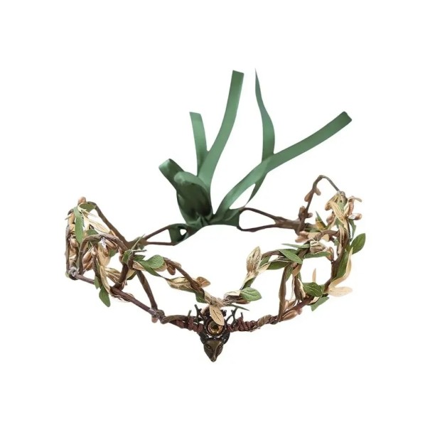 Couronne elfique à deux niveaux avec un ruban vert Circonférence de tête 56–59 cm Serre-tête fantasy accessoire de costume décoratif 1