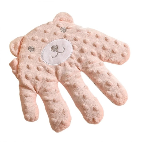 Coussin apaisant pour bébé 26 x 24 cm en forme d’ourson, aide à la pression pour tout-petits avec paumes et télécommande, coton et polyester rose