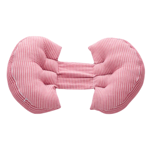 Coussin de Grossesse Multifonctionnel en Forme de U pour Dormir en Fibres de Bambou Coton Hauteur Réglable Design Respirant Coussin d'Allaitement Rose à Rayures Blanches 1
