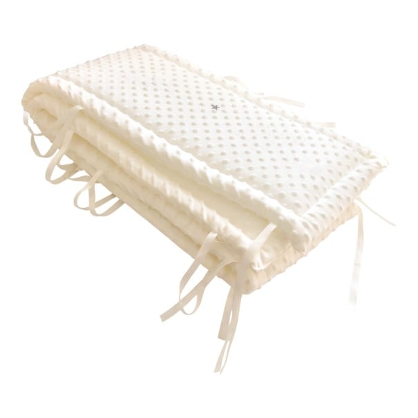 Coussin de lit pour enfant 240 cm Remplissage doux et surface en relief Cordon de fixation au grillage Protection des côtés et du front tout autour blanc