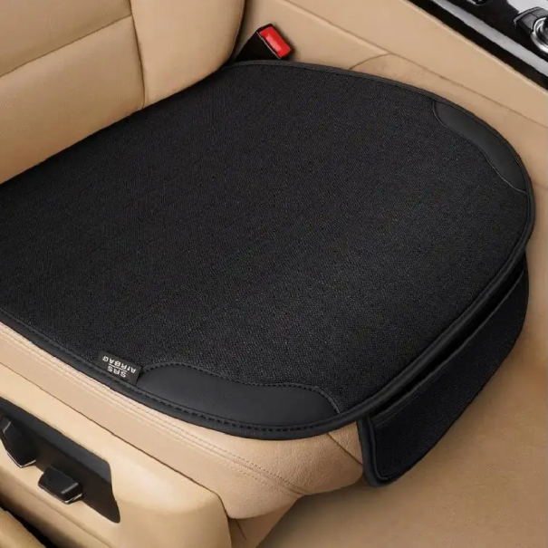 Coussin de siège auto respirant avec poche pour téléphone Coussin de siège de voiture Housse de siège en lin de luxe Protection universelle de siège 1