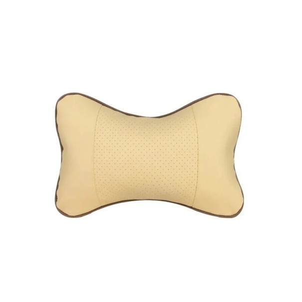 Coussin de voiture pour le cou 25x17 cm en cuir PU Coussin de soutien réversible pour la tête avec rembourrage pour soulagement lors des voyages Coussin de voiture universel crème