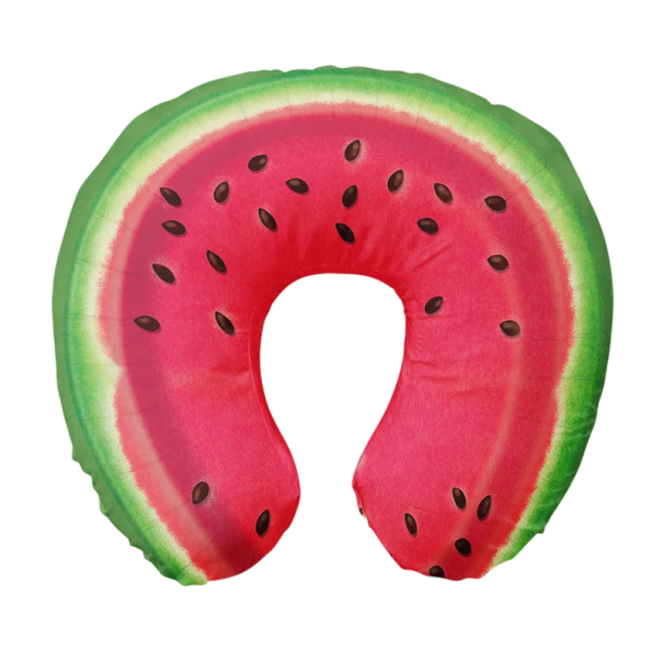 Coussin de voyage gonflable en forme de U avec motif de pastèque en polyester et coton, coussin confortable pour enfants et adultes, gonflage à la bouche 1