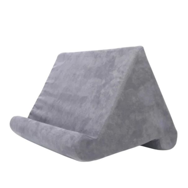 Coussin en forme de champignon pour tablette 27 x 25 x 23 cm avec support et poches latérales Support inclinable pour la lecture et le visionnage de vidéos gris