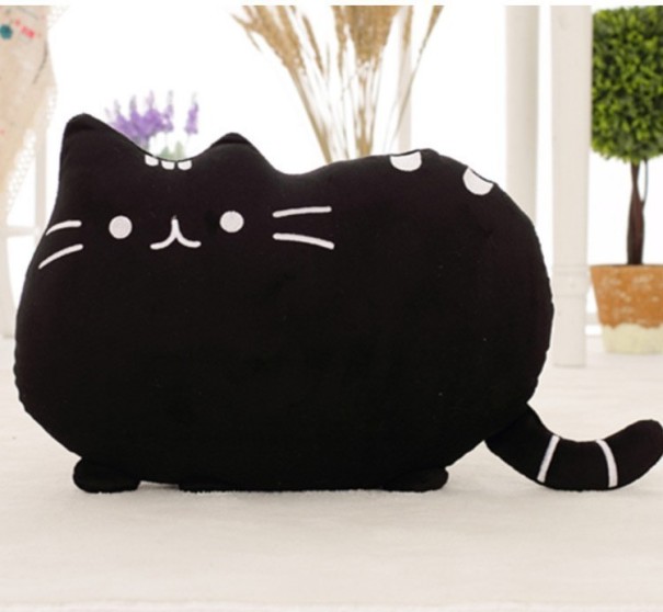 Coussin en peluche chat 40 cm J982 noir