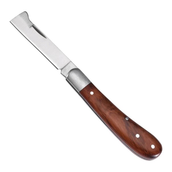 Couteau de greffage pliant à lame droite 16,5 cm Lame en acier inoxydable 3Cr13 et poignée en palissandre Marron Pour greffage et inoculation 1