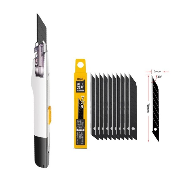 Couteau utilitaire pliable de 14 cm avec 10 lames de rechange de 9 mm Couteau de découpe Hobby Découpe précise Papier Carton Bureau Atelier Outils 1
