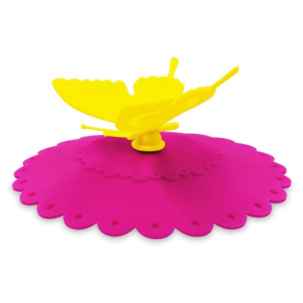 Couvercle en silicone pour tasse avec papillon rose foncé 2