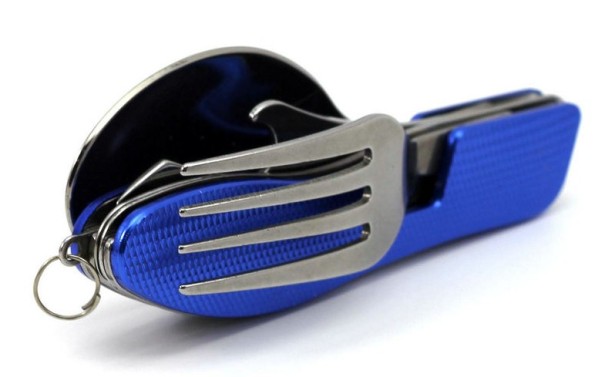 Couverts multifonctionnels en acier inoxydable pour le camping bleu