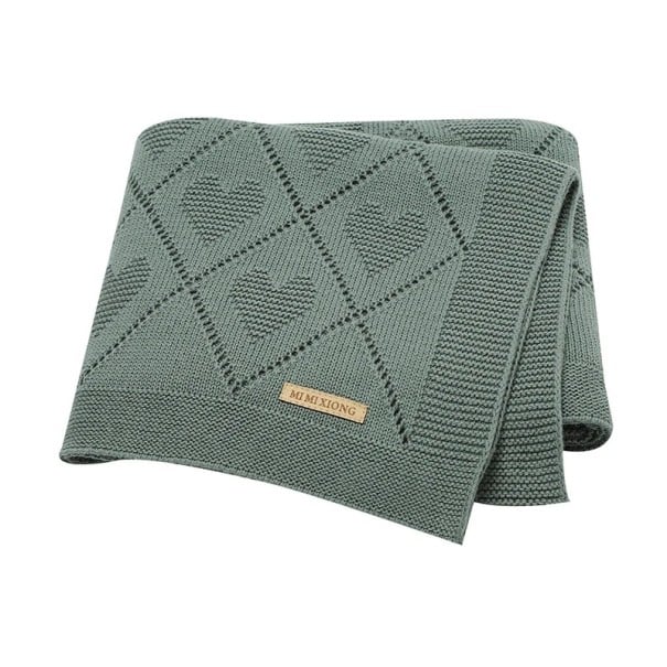 Couverture tricotée en coton pour bébé 70x90 cm Mimixiong Lange poussette Couverture de berceau Douce pour bébé Couverture de couchage vert foncé