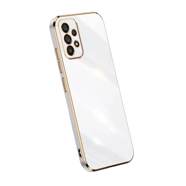 Cover in silicone con bordi dorati per Samsung Galaxy A14 5G bianco