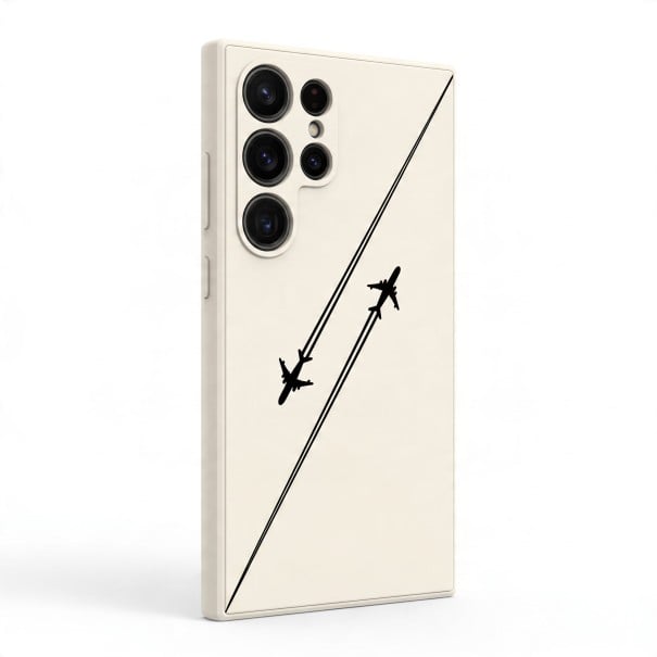 Cover til Samsung Galaxy S24 FE med motiv af fly, der flyver mod hinanden Minimalistisk design TPU cover til mobil hvid