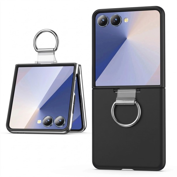 Cover til Samsung Galaxy Z Flip 4 Stødabsorberende etui med finger ring Plastisk cover i to dele Beskyttelse af foldetelefon sort