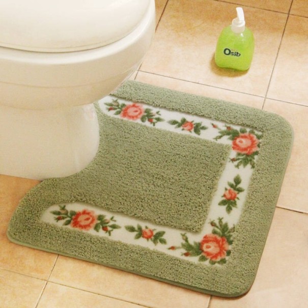 Covor de toaletă cu flori verde 2