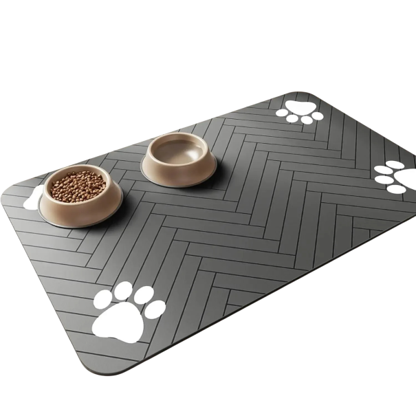 Covoraș absorbant cu bol 50x30 cm Protecție pardoseală Covoraș anti-alunecare și impermeabil pentru hrănire pentru câini și pisici. Uscare rapidă negru