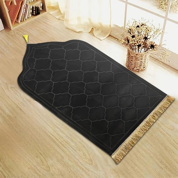 Covoraș de rugăciune 66 x 116 cm Grosime 1,2 cm Covoraș de rugăciune islamic confortabil Model matlasat Suprafață moale Covoraș de călătorie negru