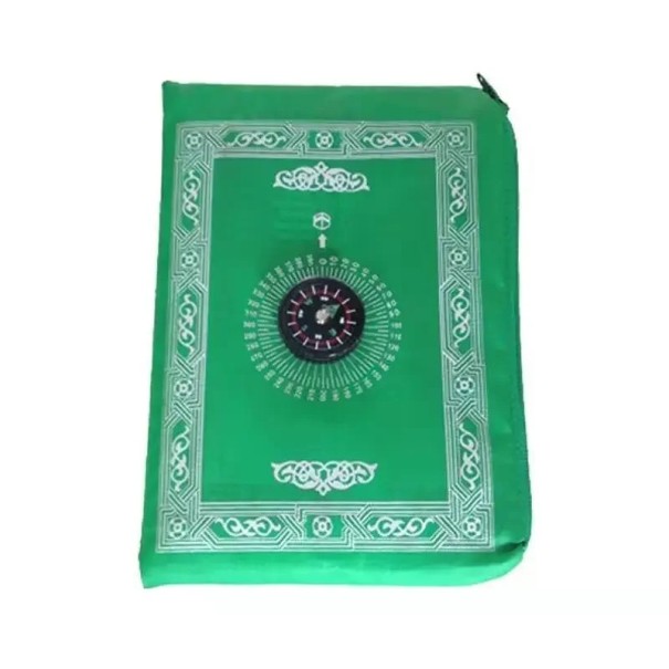 Covoraș de rugăciune portabil 100 x 60 cm Covoraș de călătorie cu colțuri anti-alunecare Buzunar cu design pliabil cu busolă Rugăciunea acasă și în aer liber verde