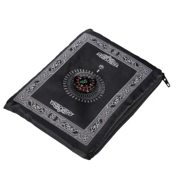 Covoraș de rugăciune portabil 100 x 60 cm Covoraș de călătorie cu colțuri anti-alunecare Buzunar cu design pliabil cu busolă Rugăciunea negru
