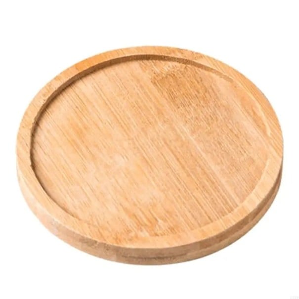 Covoraș rotund pentru chiuvetă din bambus, 9 cm, bază impermeabilă, tavă din lemn, piedestal pentru ghiveci de flori, tavă mică pentru săpun 1