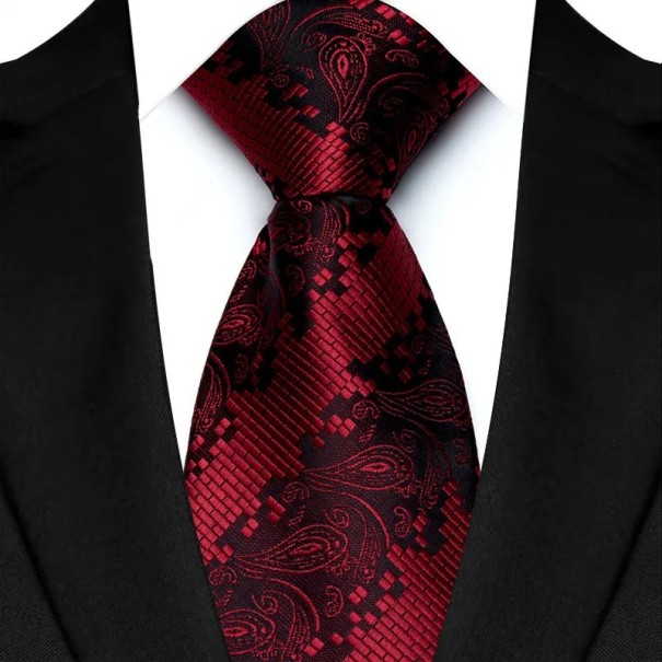 Cravată roșie pentru bărbați cu model distinctiv 145 x 8 cm Evenimente de afaceri și sociale Material de calitate Cravată elegantă Accesoriu elegant pentru bărbați 1