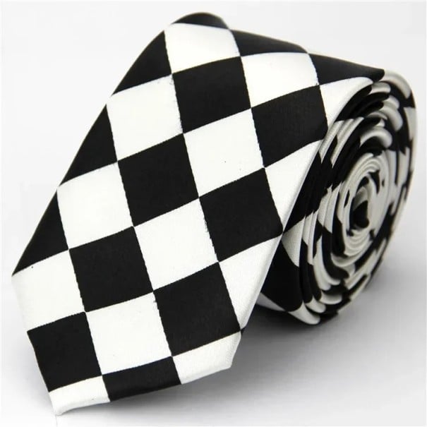 Cravată subțire în carouri alb-negru 145 x 5 cm Cravată unisex elegantă Cravată cu model modern Accesoriu de modă pentru bărbați și femei 1