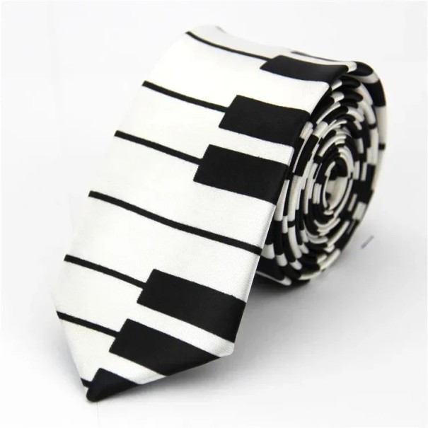 Cravată subțire unisex cu motiv de pian 145 x 5 cm Cravată muzicală elegantă Cravată îngustă modernă Accesoriu elegant pentru muzicieni, concerte și evenimente formale alb