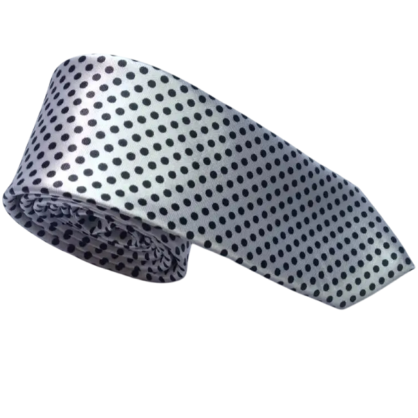 Cravate à pois noir et blanc 145 x 5 cm Cravate pour homme élégante avec motif à pois Accessoire stylé pour les mariages, soirées, bals et réunions 1