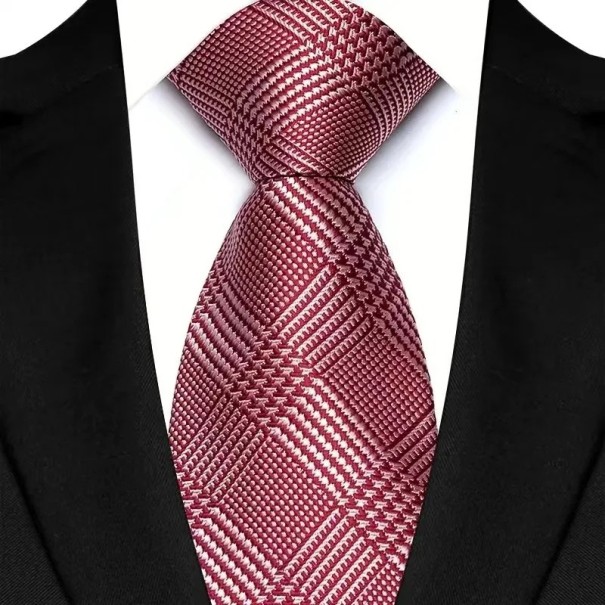 Cravate en soie rouge à carreaux 145 x 8 cm Cravate pour homme de luxe Accessoire élégant Soie de qualité Événements professionnels et sociaux 1