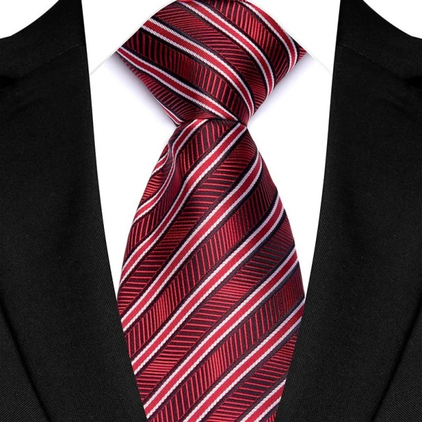 Cravate en soie rouge à rayures 145 x 8 cm Accessoire élégant Soie de qualité Événements professionnels et sociaux Cravate pour homme de luxe 1