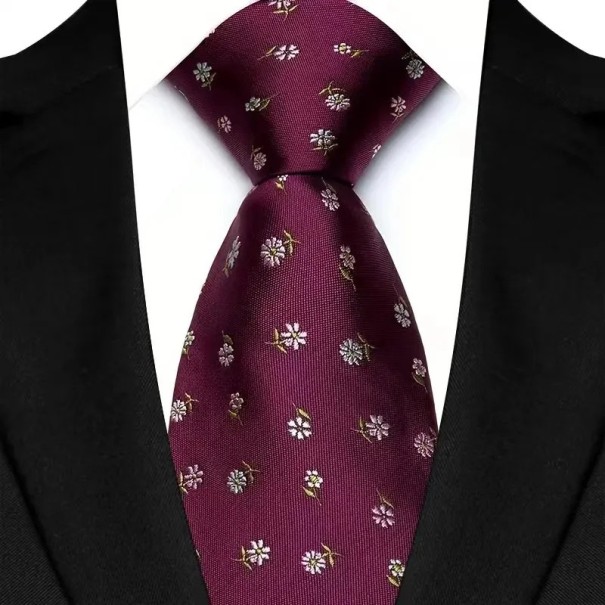Cravate rouge pour homme avec motif floral 145 x 8 cm Cravate élégante Accessoire masculin stylé Pour les affaires et les événements sociaux Matériau 1