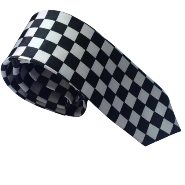 Cravatta con motivo a scacchi 145 x 5 cm Cravatta da uomo elegante Motivo bianco e nero Accessorio di moda moderno per feste, costumi e outfit eleganti bianco